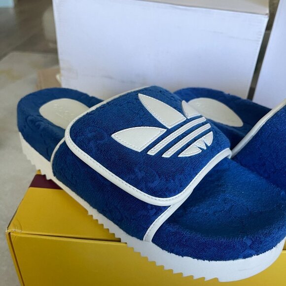 Adidas x Gucci Mens Slides Sandals Shoe, Blue/White, Gucci Sz 9 (US 9.5) - Picture 14 of 15